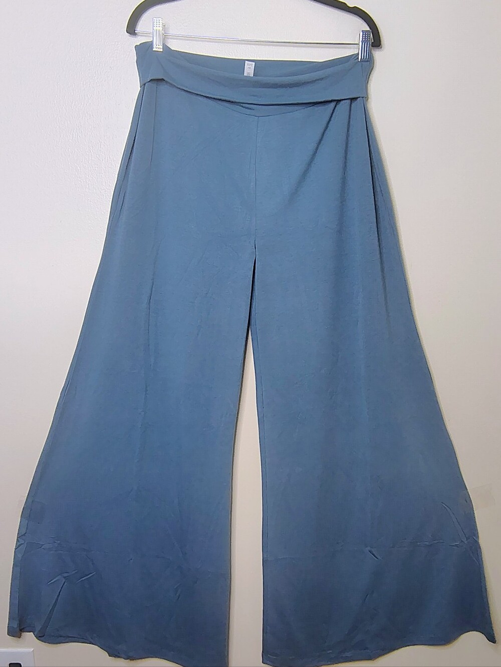 Zenana Premium 1X Dusty/SlateBlue Wide Leg Palazzo Pants Fold Over Waist Stretch